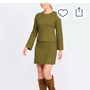 Market & Spruce Olive Green Cable Knit Mini Skirt